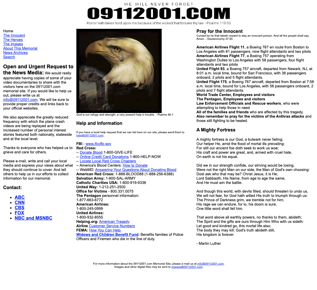 09112001.com - Original Home page